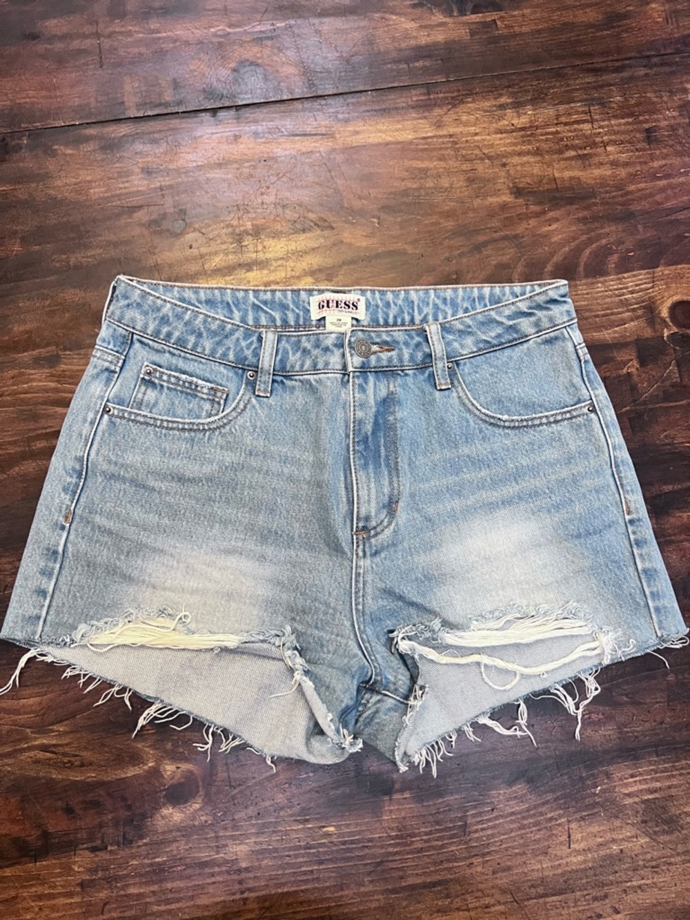 GUESS Light Wash Distressed Denim Jean Shorts